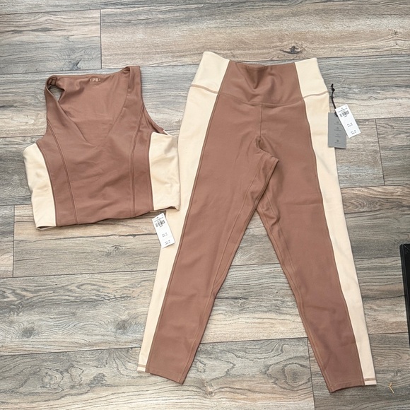YPB Pants - High-Waist Two-Tone Leggings and Crop Tank Set - Brown & Cream